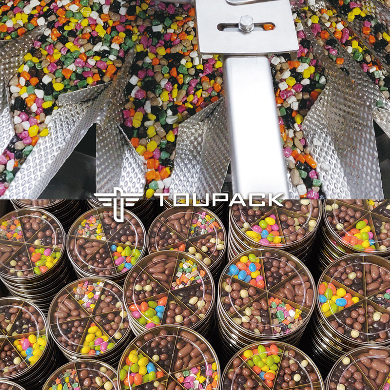 自動混合チョコレートパッケージング 蓋とラベルラインと詰め込み機械 ナッツスナックパッケージングマシン