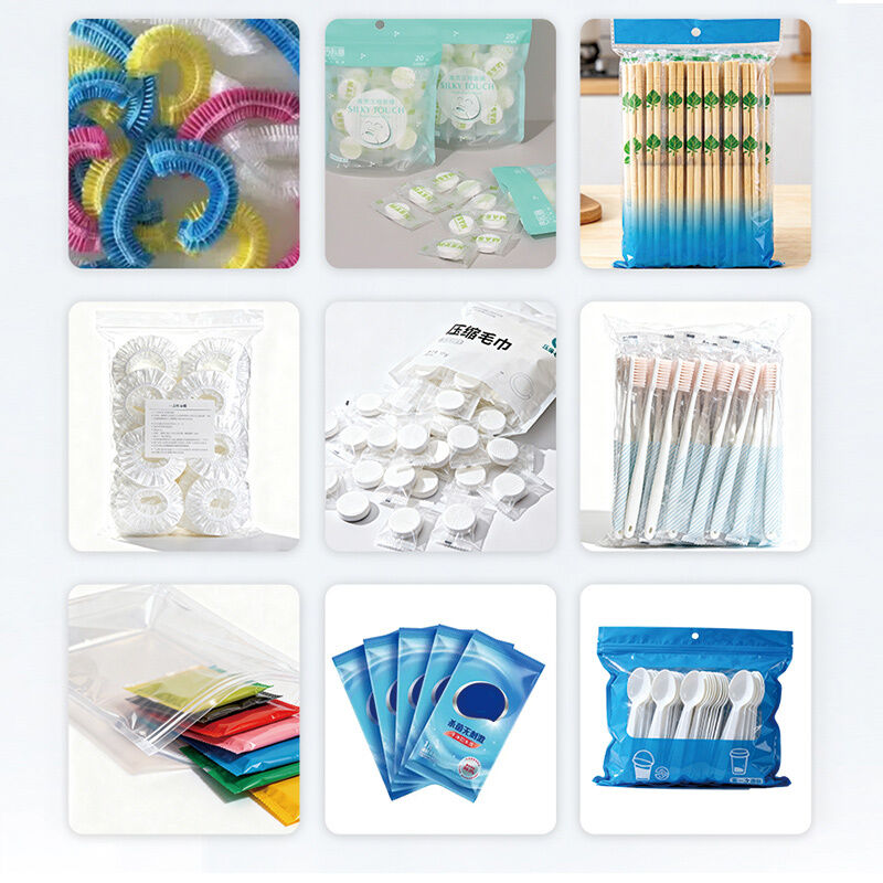 プラスチックフォーク自動包装機 シャワーキャップ包装機 マルチヘッド計量包装システム