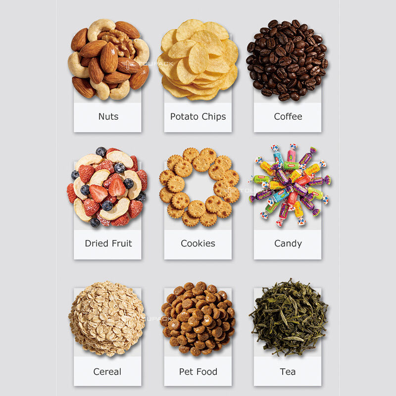 自動スナック食品の重量化と包装機 チップス ナッツ キャンディー粒 5-200g 高速デジタルセンサー包装ライン